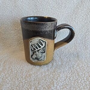 Cold Mountain Pottery Montana Moose Mug Cup 12 Oz Etched Brown Handle 2003
